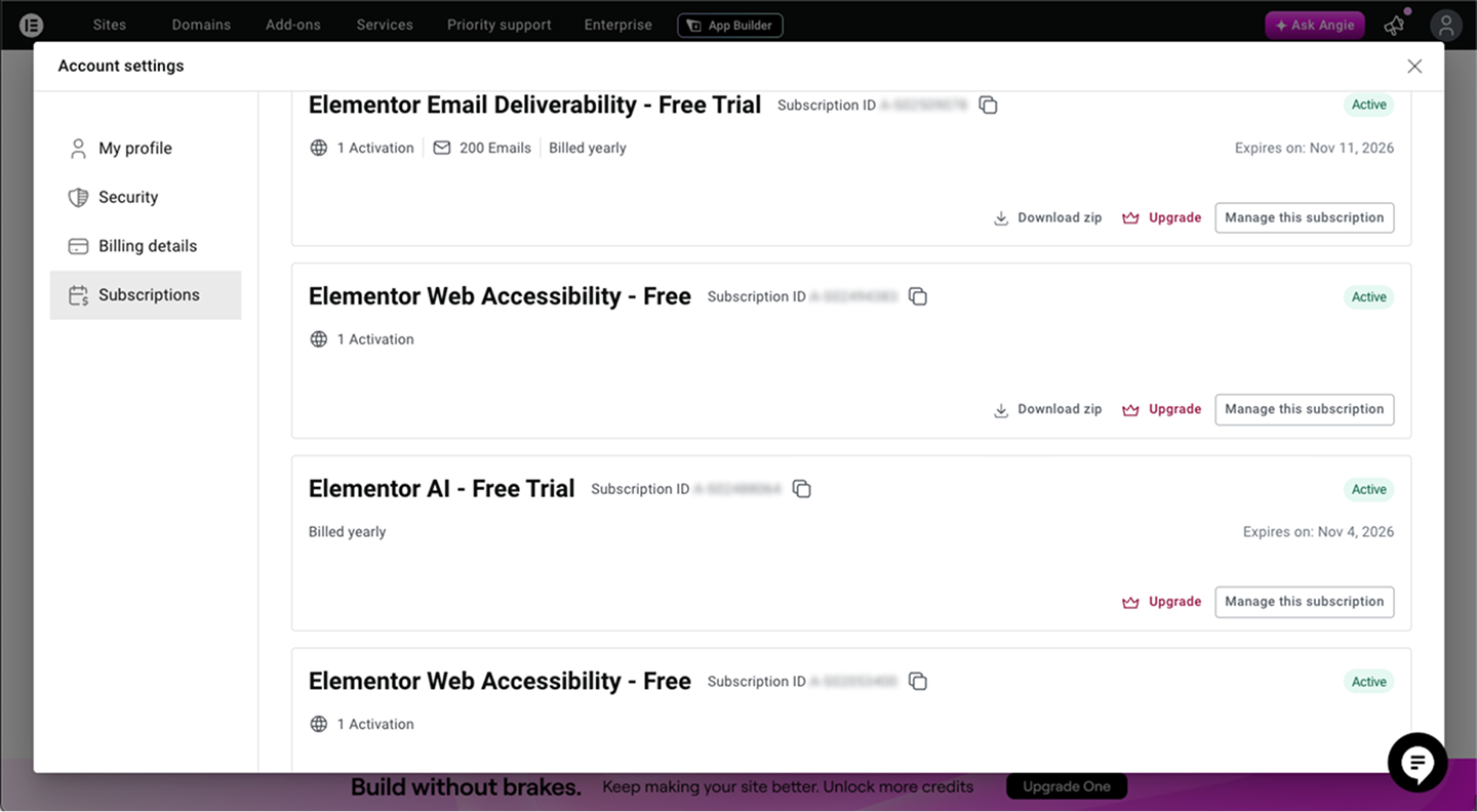 All subscriptions view