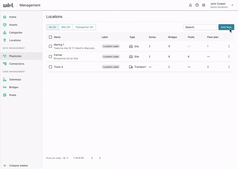 Wireframe walkthrough of positioning devices on a location map