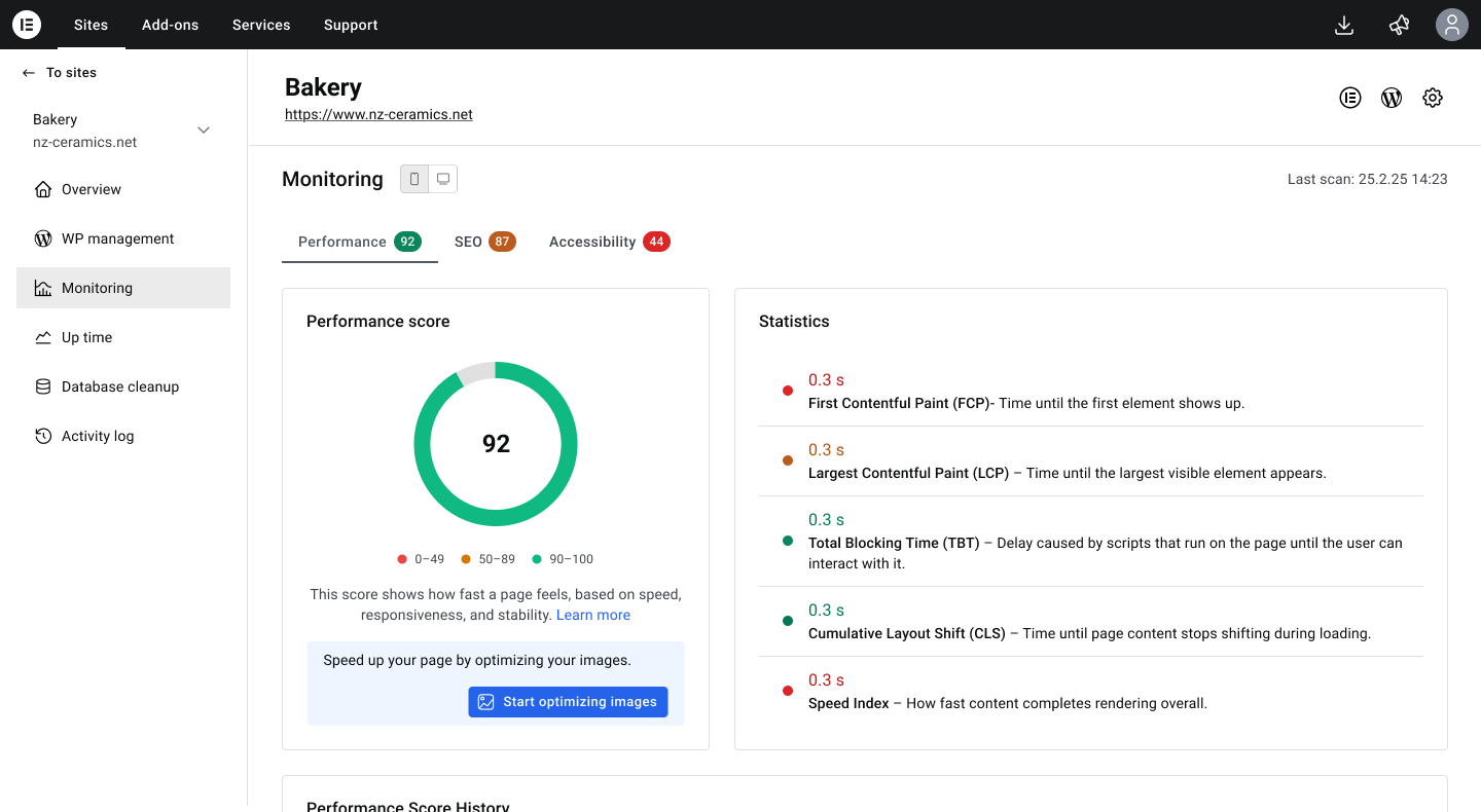 Monitoring, performance detail