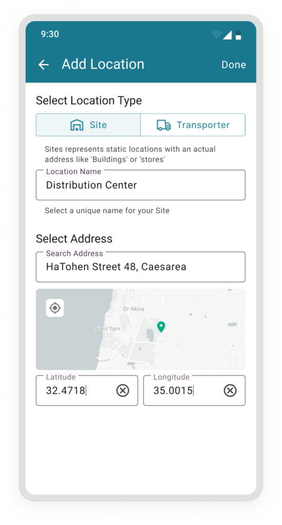 Wiliot deployment app, adding a location